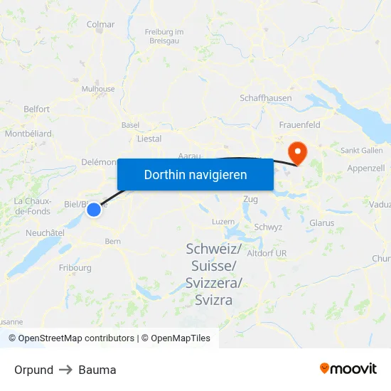 Orpund to Bauma map