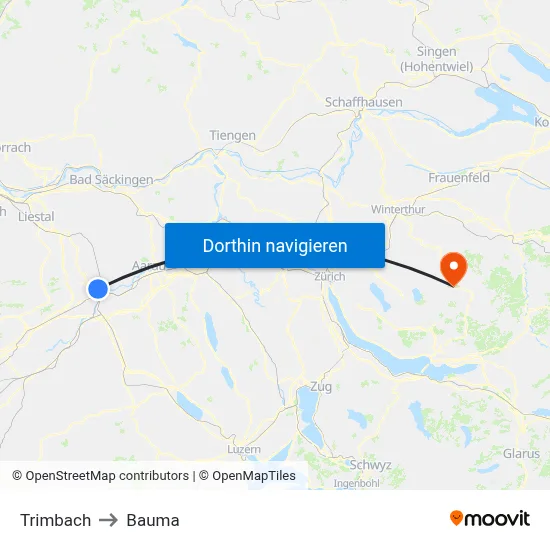 Trimbach to Bauma map