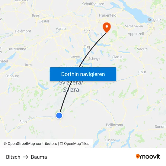 Bitsch to Bauma map