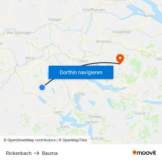 Rickenbach to Bauma map