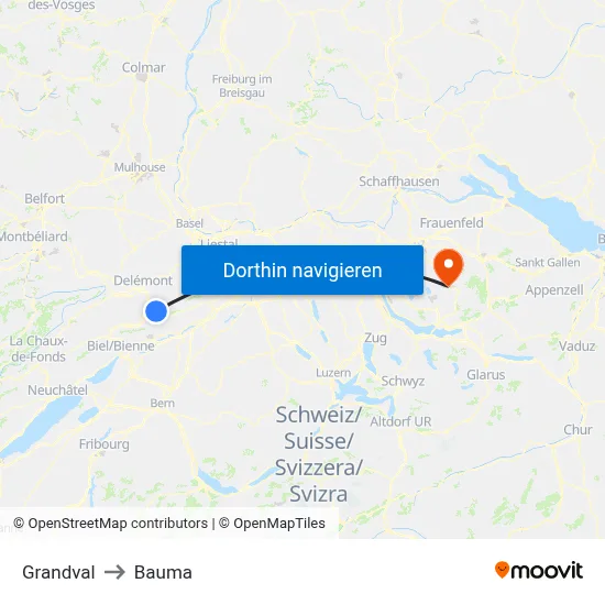 Grandval to Bauma map