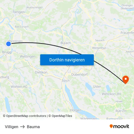 Villigen to Bauma map