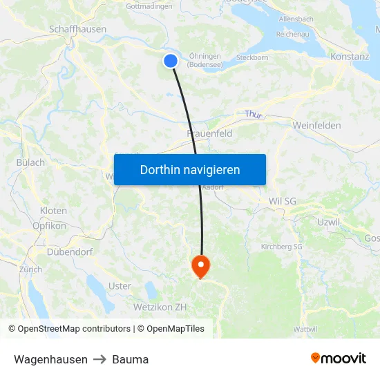 Wagenhausen to Bauma map