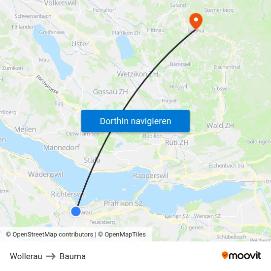 Wollerau to Bauma map