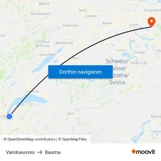 Vandoeuvres to Bauma map