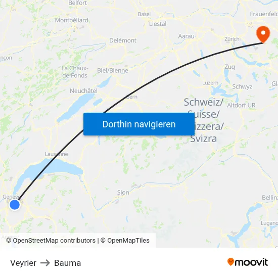 Veyrier to Bauma map