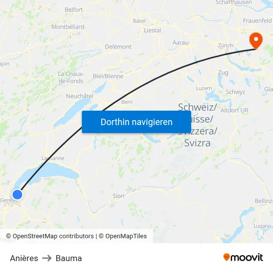 Anières to Bauma map