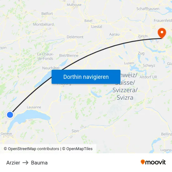 Arzier to Bauma map