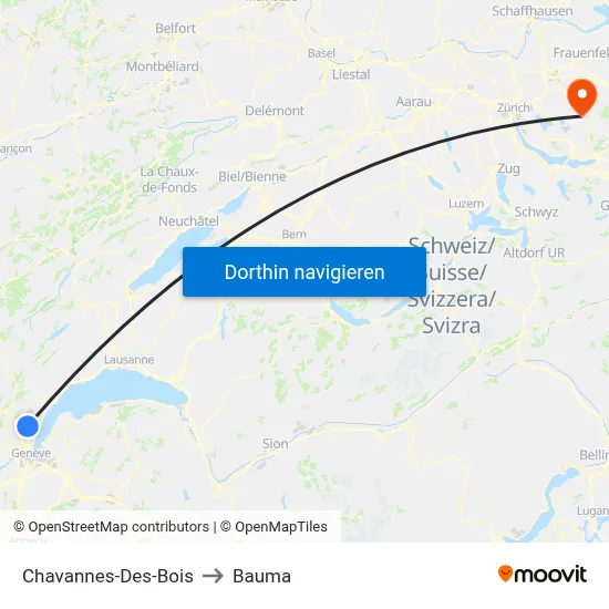 Chavannes-Des-Bois to Bauma map