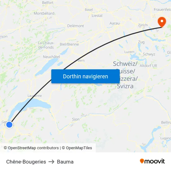 Chêne-Bougeries to Bauma map