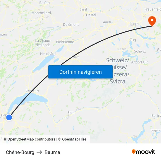 Chêne-Bourg to Bauma map