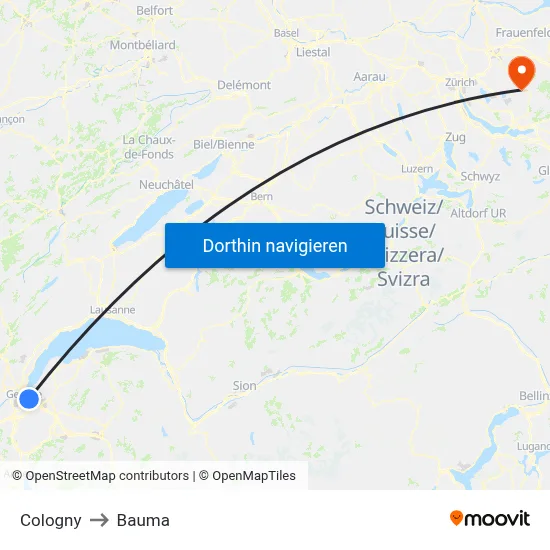 Cologny to Bauma map