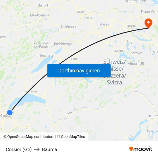 Corsier (Ge) to Bauma map
