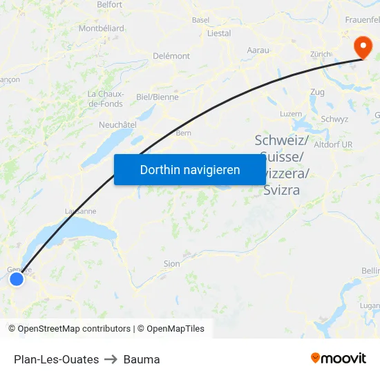 Plan-Les-Ouates to Bauma map