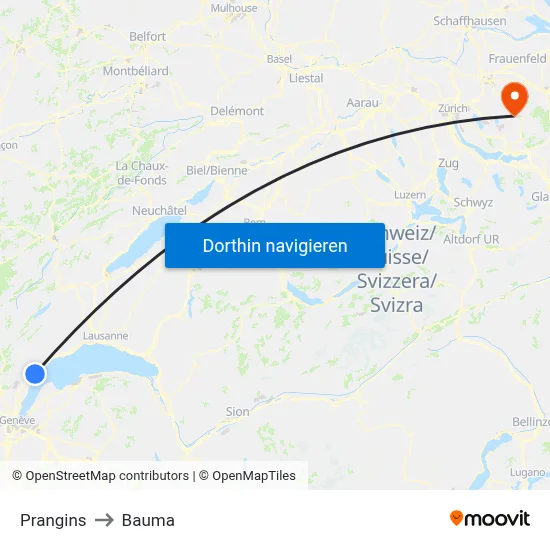 Prangins to Bauma map