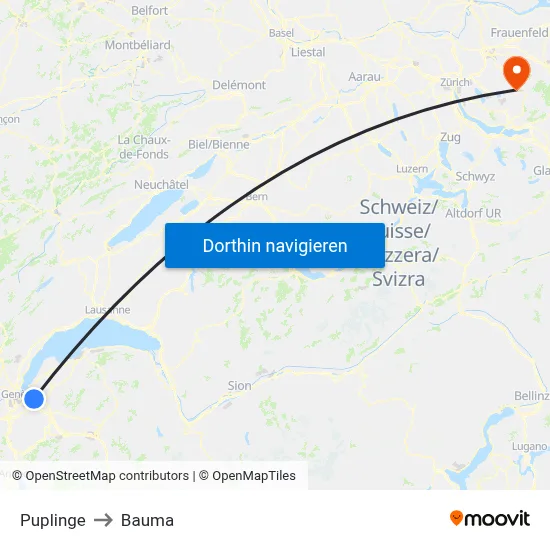 Puplinge to Bauma map