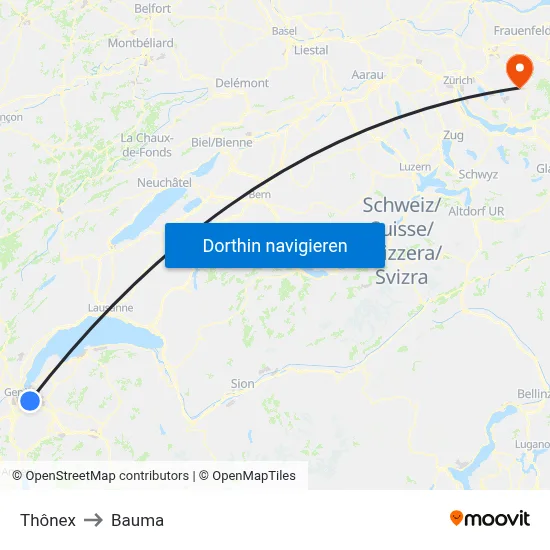 Thônex to Bauma map