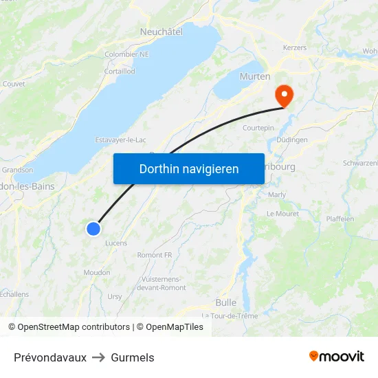 Prévondavaux to Gurmels map