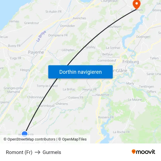 Romont (Fr) to Gurmels map