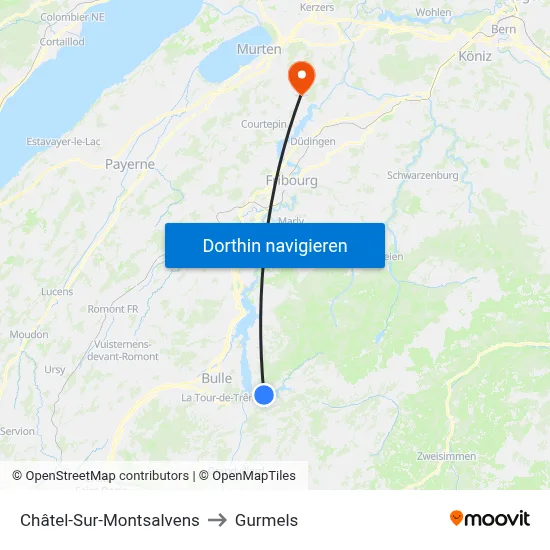Châtel-Sur-Montsalvens to Gurmels map
