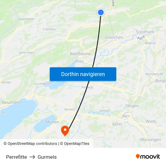 Perrefitte to Gurmels map