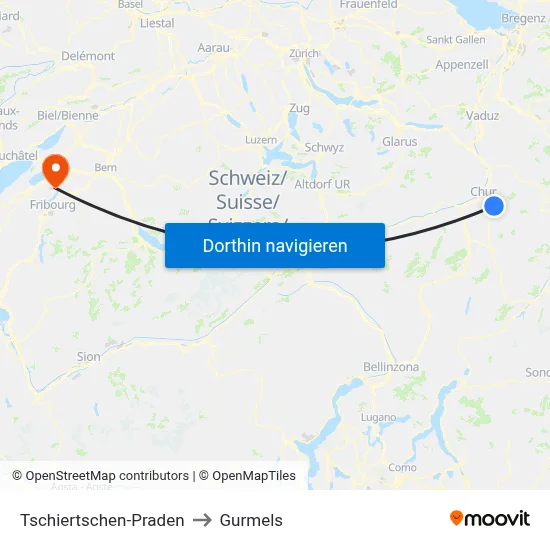 Tschiertschen-Praden to Gurmels map