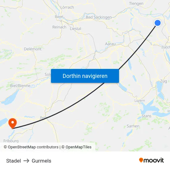 Stadel to Gurmels map