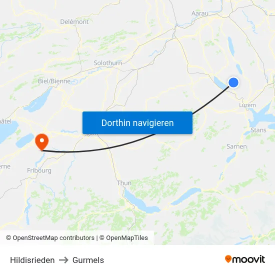 Hildisrieden to Gurmels map
