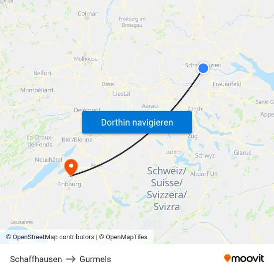 Schaffhausen to Gurmels map