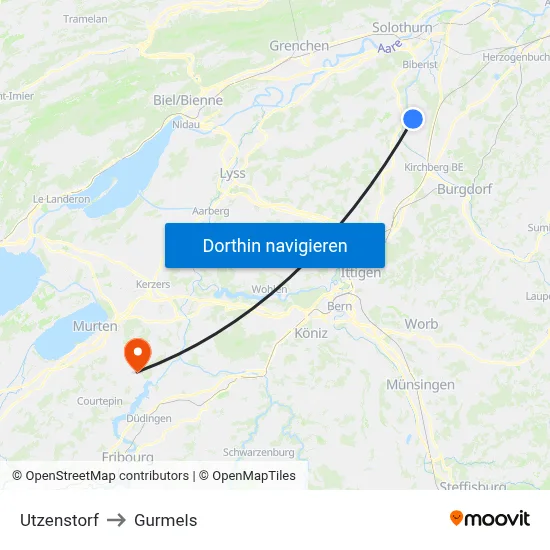Utzenstorf to Gurmels map