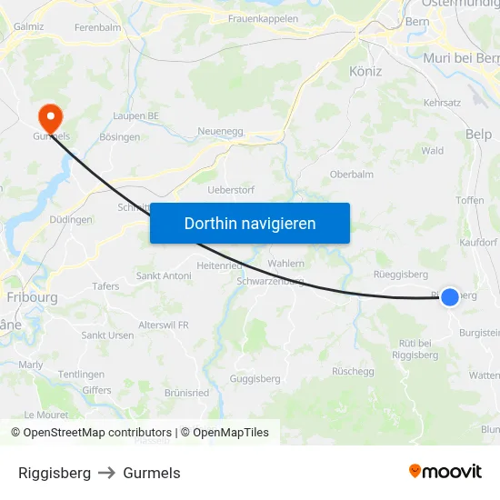 Riggisberg to Gurmels map