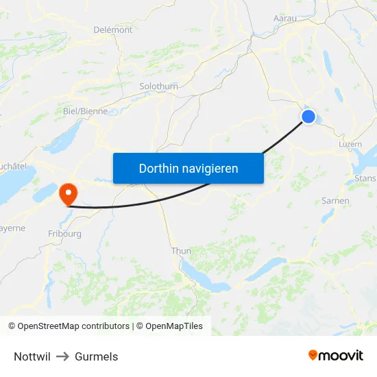Nottwil to Gurmels map