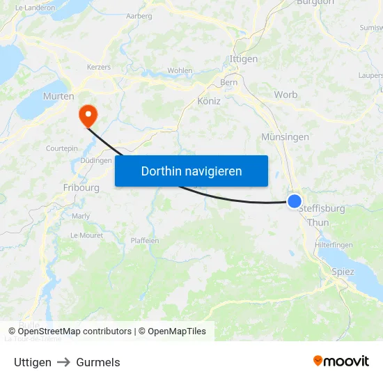 Uttigen to Gurmels map