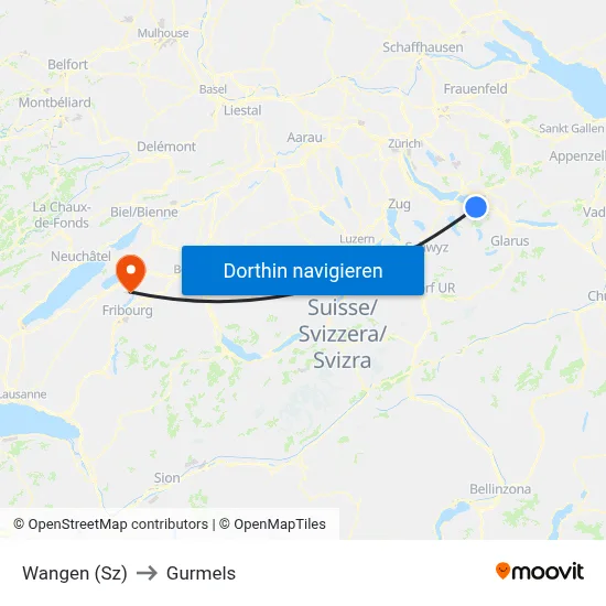 Wangen (Sz) to Gurmels map