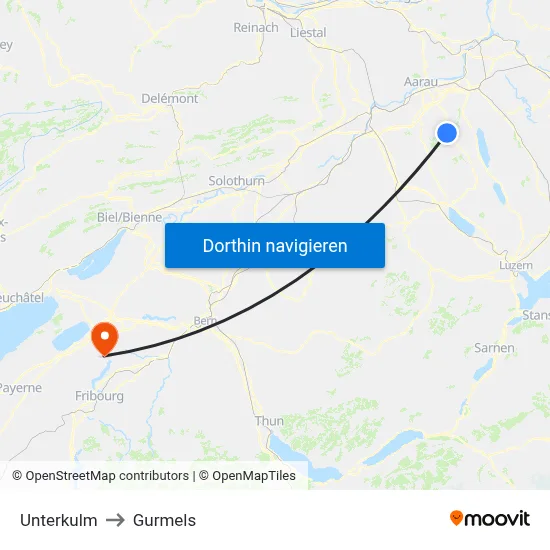 Unterkulm to Gurmels map