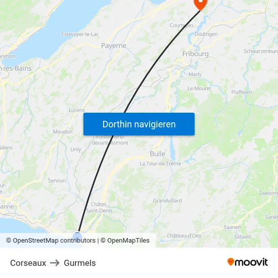 Corseaux to Gurmels map