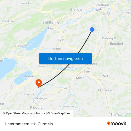 Unterramsern to Gurmels map
