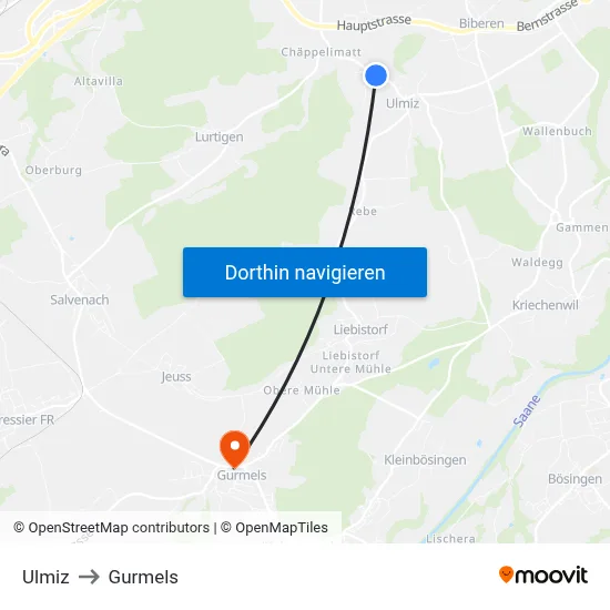 Ulmiz to Gurmels map