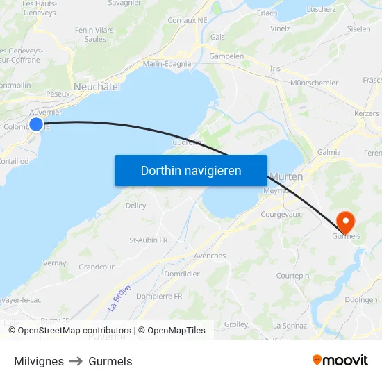 Milvignes to Gurmels map