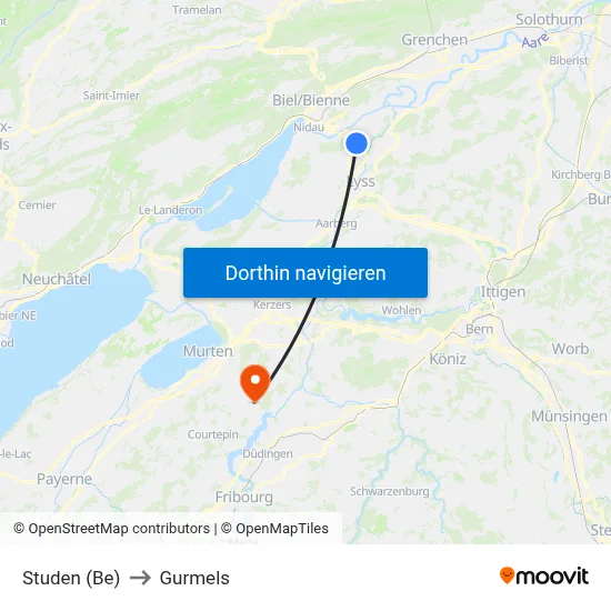 Studen (Be) to Gurmels map