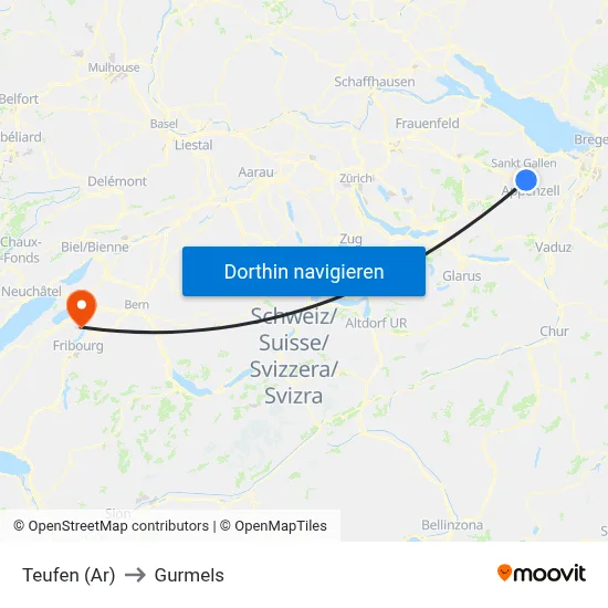 Teufen (Ar) to Gurmels map