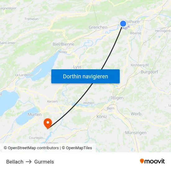 Bellach to Gurmels map