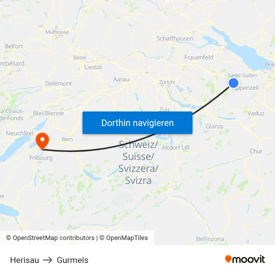 Herisau to Gurmels map
