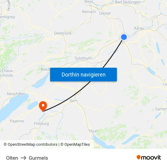 Olten to Gurmels map