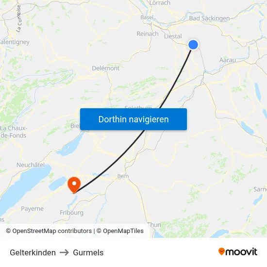Gelterkinden to Gurmels map