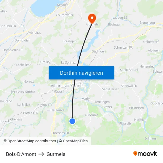 Bois-D’Amont to Gurmels map