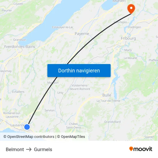 Belmont to Gurmels map