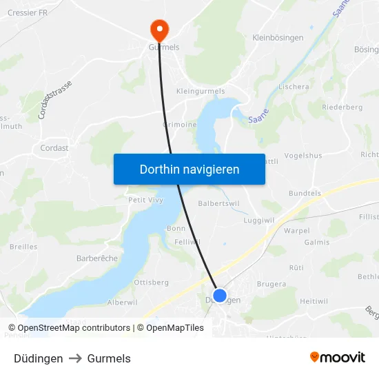 Düdingen to Gurmels map