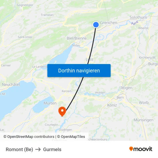 Romont (Be) to Gurmels map