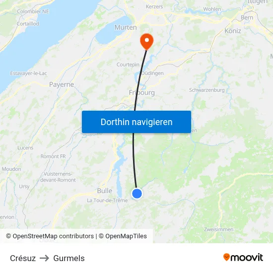 Crésuz to Gurmels map